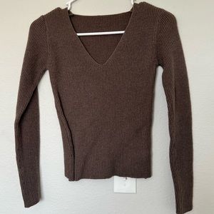 Brown V Neck Long Sleeve